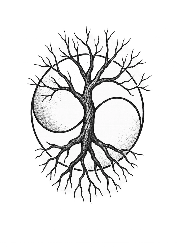 Tattoovorlage abstrakter Baum im Kreislauf des Lebens für die Brust