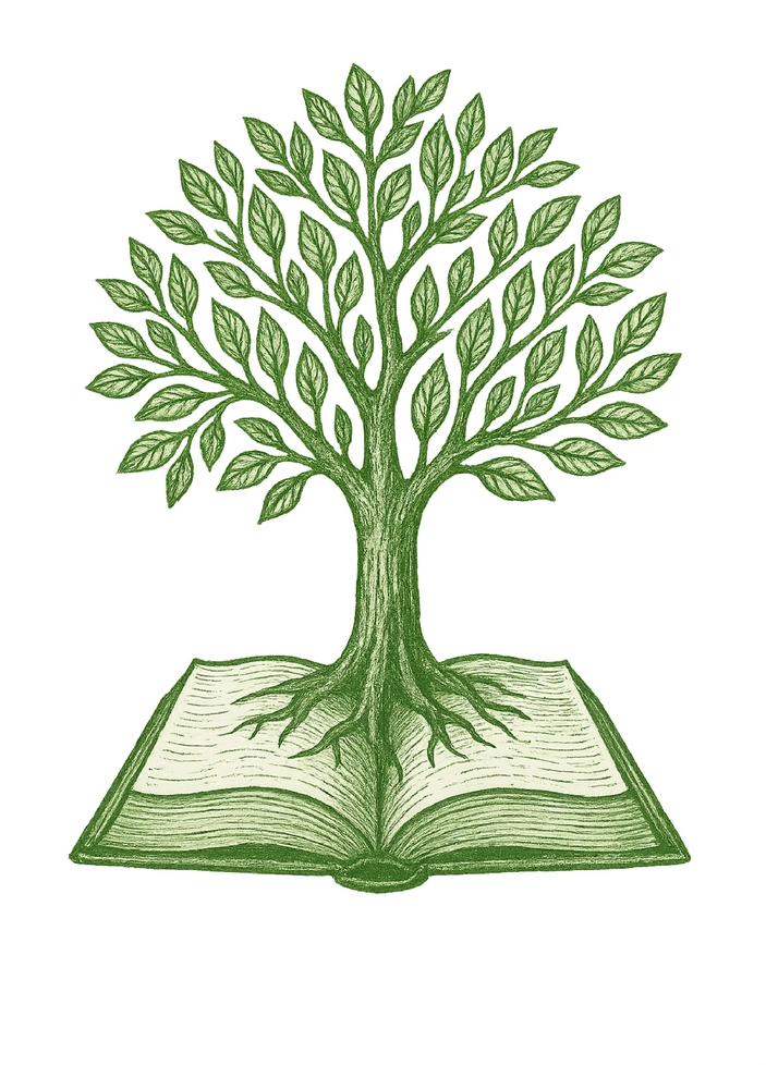 Tattoovorlage Baum aus einem Buch mit offenen Seiten