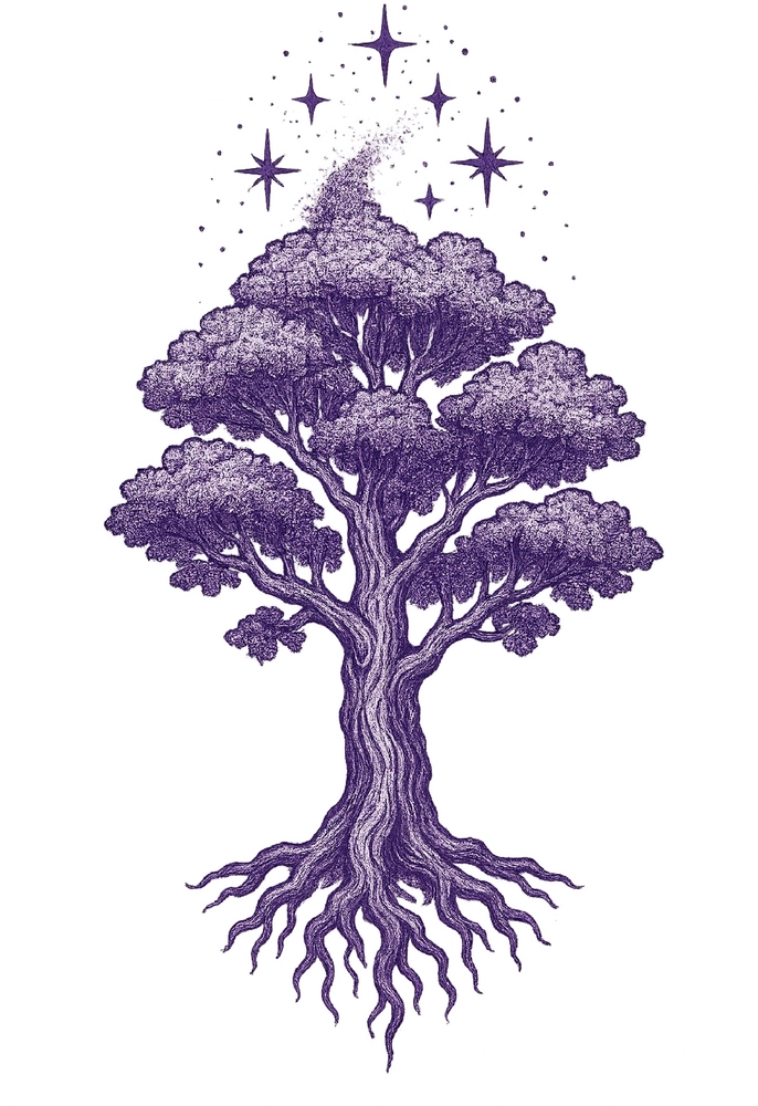 Tattoovorlage Baum in den Himmel mit Sternen