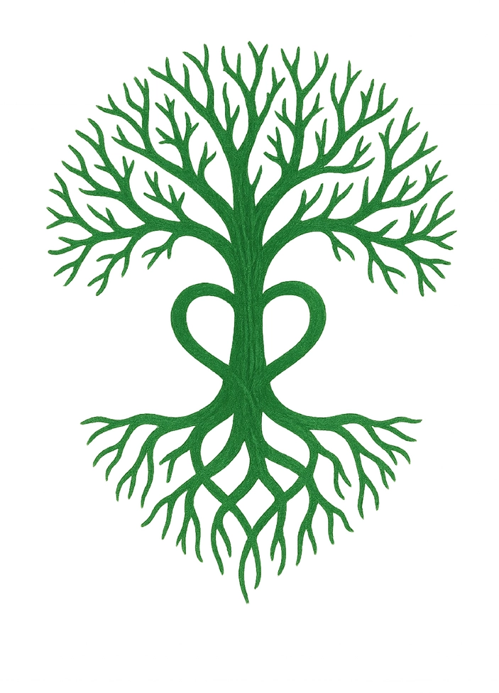 Tattoovorlage Baum mit Aesten und Wurzeln in Herzform