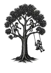 baum-mit-kindern-die-in-den-aesten-spielen