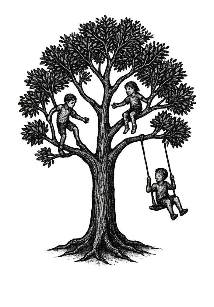 Tattoovorlage Baum mit spielenden Kindern