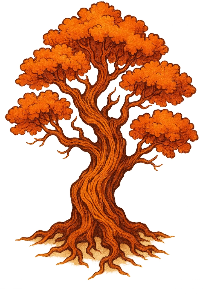 Tattoovorlage Baum mit lebendigen Farben für Oberarm