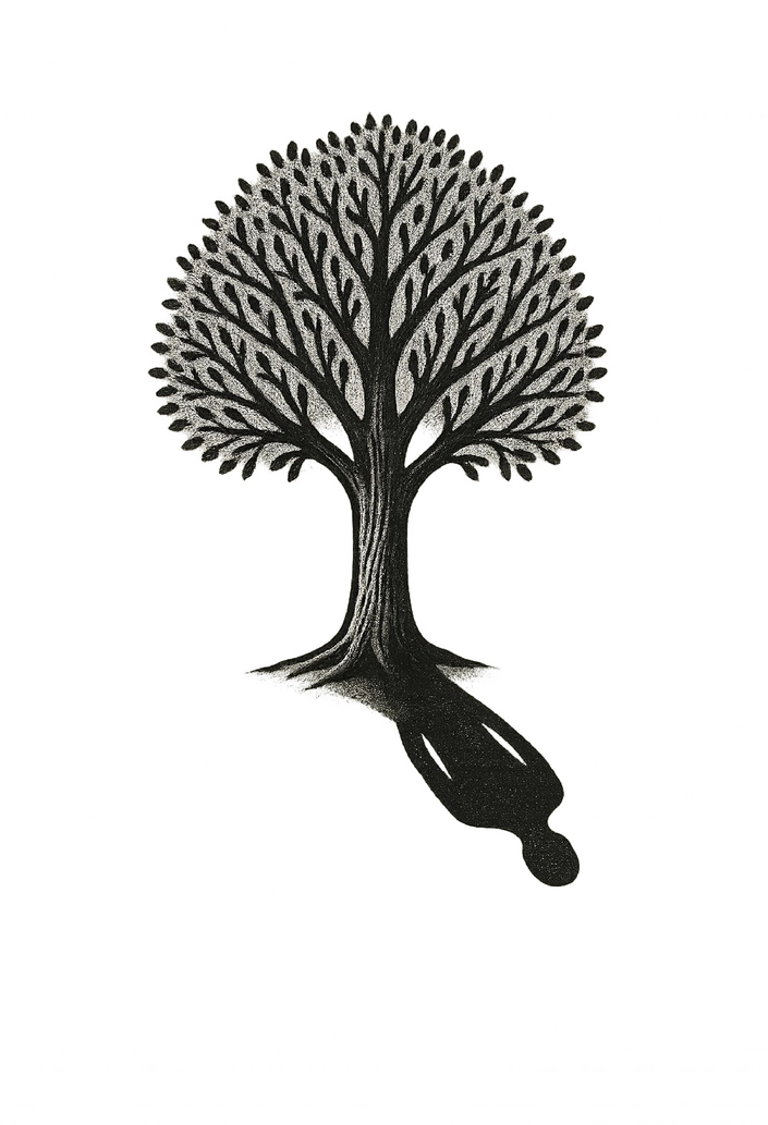 Tattoovorlage Baum mit Schatten einer Person