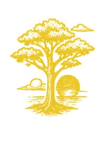 baum-mit-sonne-und-wolken-in-gelb