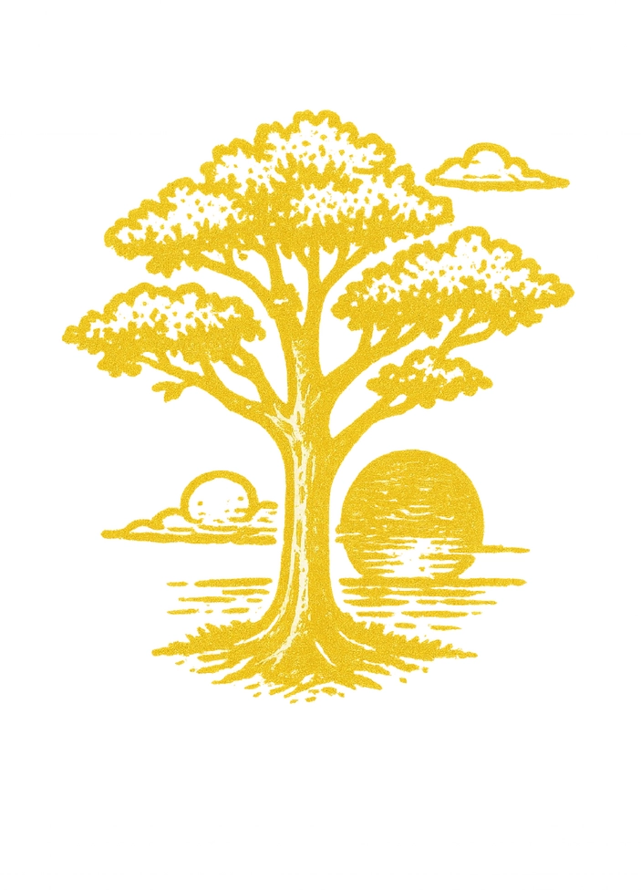 Tattoovorlage Baum mit untergehender Sonne und Wolken