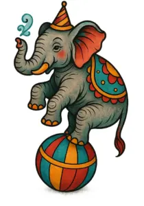 bunte-tattoovorlage-elefant-balanciert-auf-ball