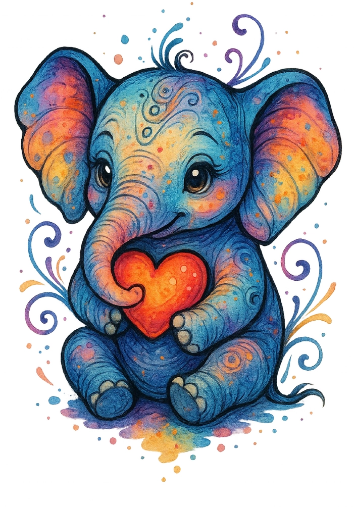 Tattoovorlage bunter Elefant mit Herz