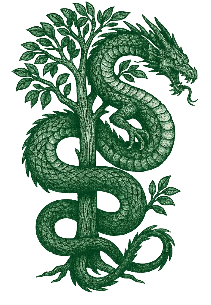Tattoovorlage Drache Baum auf Oberarm