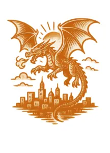 drache-fliegend-ueber-stadt-mit-sonnenuntergang