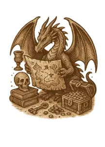 drache-mit-schatzkarte-und-relikten-tattoo-vorlage