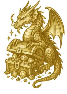 drache-mit-schatztruhe-funkelnde-edelsteine-tattoo-vorlage