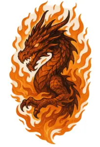 drachen-in-flammen-leuchtende-augen-tattoo-vorlage