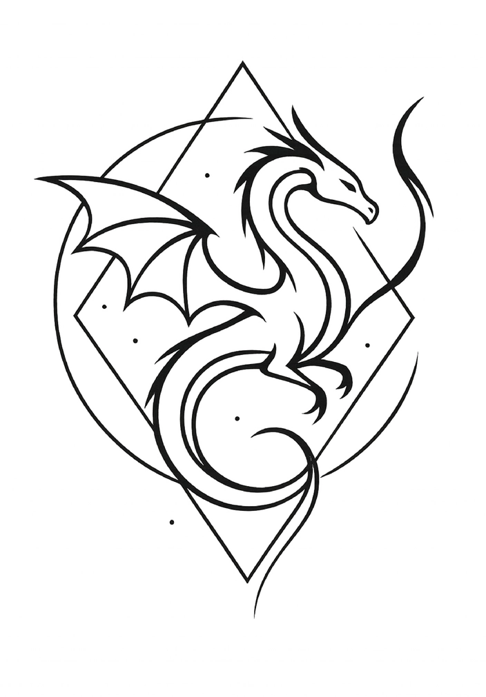 Tattoovorlage Drachen mit geometrischen Formen für Männer