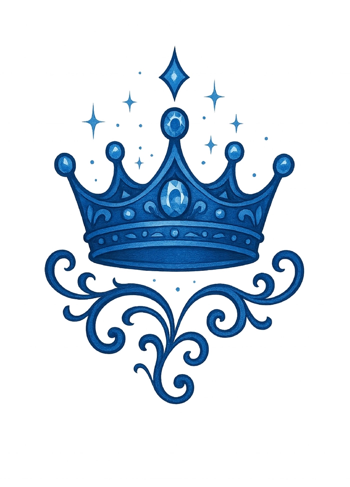 Tattoovorlage elegante Krone in Blau mit Juwelen