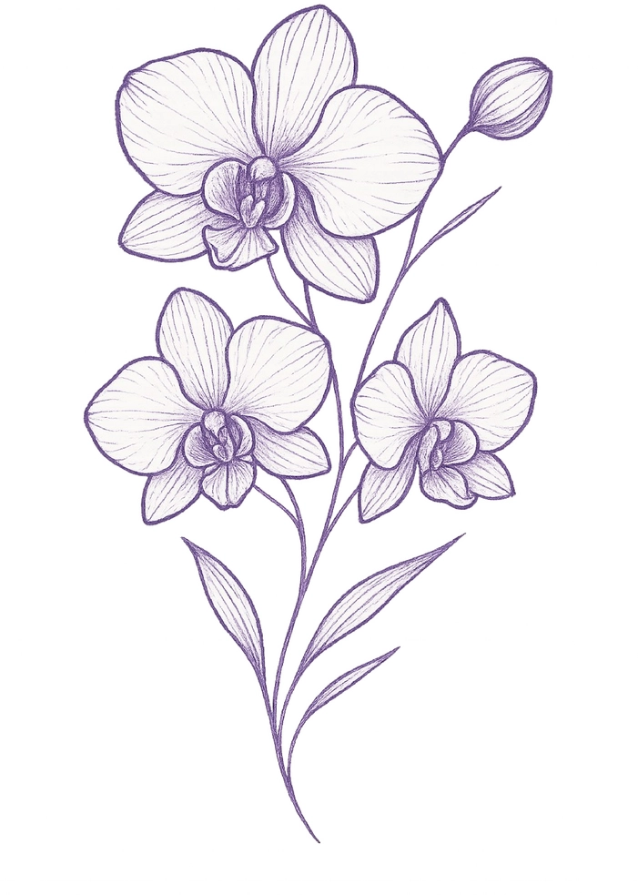 Tattoovorlage elegante Orchidee mit zarten Blütenblättern