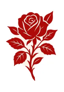 elegante-rote-rose-mit-stilisierten-blaettern
