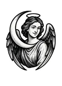 engel-mit-mond-und-laecheln-tattoovorlage-ideen