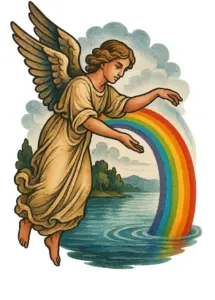 engel-mit-regenbogen-ueber-gewaesser-tattoo