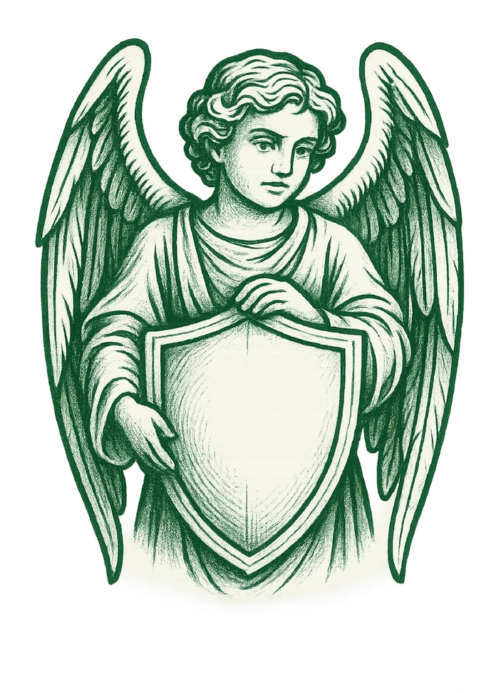 Tattoovorlage Engel mit Schild für Oberarm