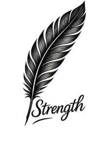 federtattoo-mit-schriftzug-strength