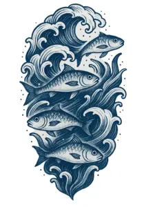 fische-und-wellen-tattoo-oberarm