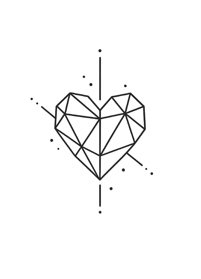 Tattoovorlage geometrisches Herz mit feinen Linien und Punkten