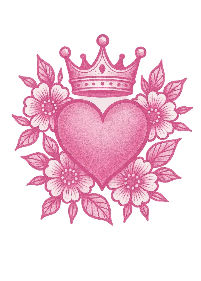 Tattoovorlage Herz mit Krone und Blumen