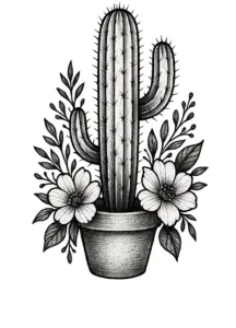 kaktus-in-einem-tontopf-mit-floralen-elementen