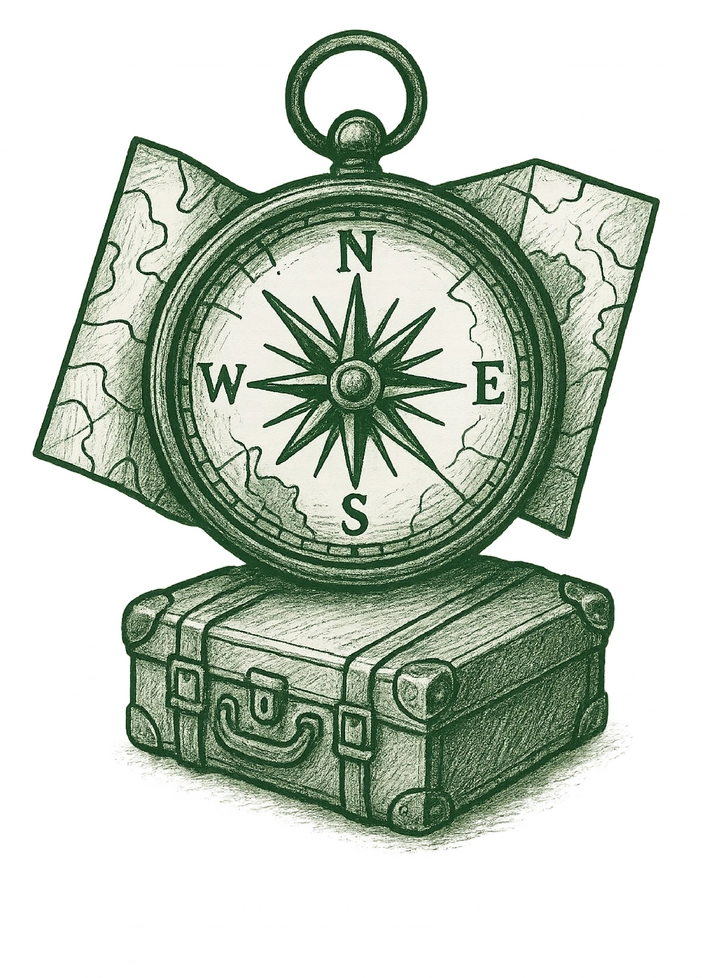 Tattoovorlage Kompass auf Koffer für Reisende