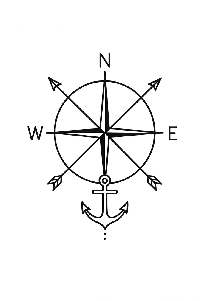 Tattoovorlage Kompass mit Anker und Pfeilen