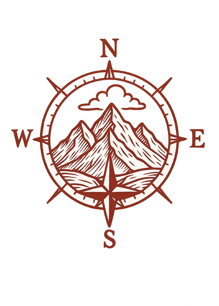 Tattoovorlage Kompass mit Berglandschaft und Wolke