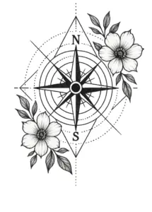 kompass-mit-blumen-tattoo-vorlage