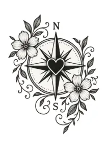 kompass-mit-blumen-und-herz-tattoo-vorlage