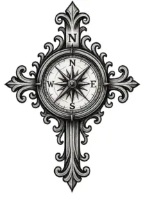 kompass-mit-eleganten-verzierungen-tattoo-vorlage