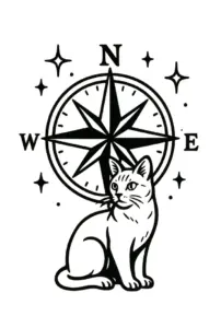 kompass-mit-katze-und-sternen-tattoo-vorlage