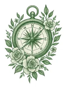 kompass-mit-rosen-und-natur-tattoo-vorlage