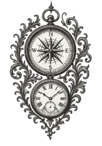 kompass-mit-uhr-und-verzierungen