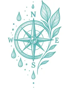 kompass-mit-wassertropfen-und-blaettern-tattoo