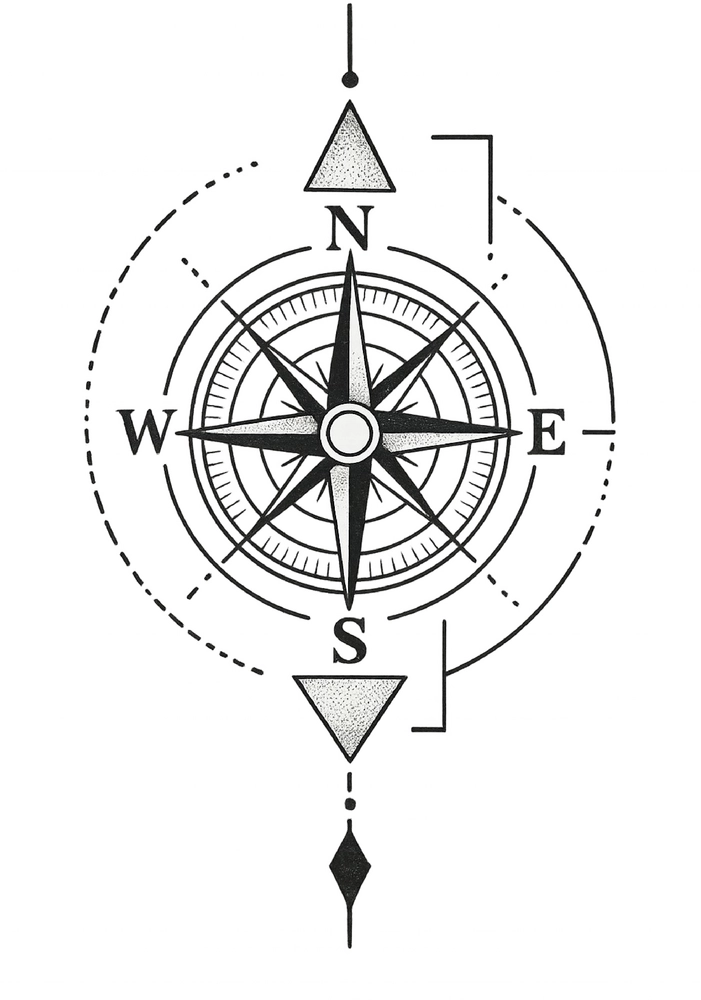 Tattoovorlage Kompass mit geometrischen Mustern für Abenteurer