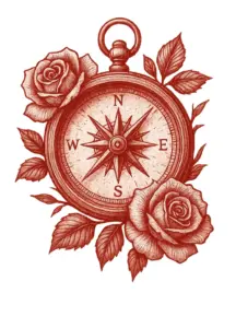 kompass-und-rosen-tattoovorlage-mit-schwarz-weiss
