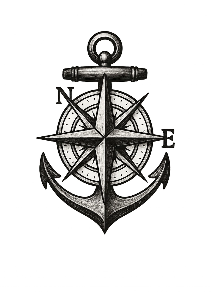 Tattoovorlage Kompassrose mit Anker für Männer