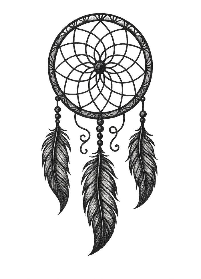 Kunstvolle Tattoovorlage Traumfänger mit Federn für Oberarm