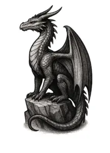 majestetaetscher-drache-auf-felsen-tattoo-vorlage