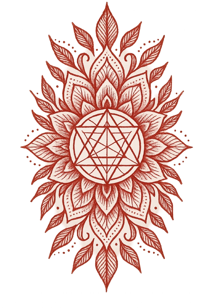 Tattoovorlage Mandala mit geometrischen Formen und Blättern