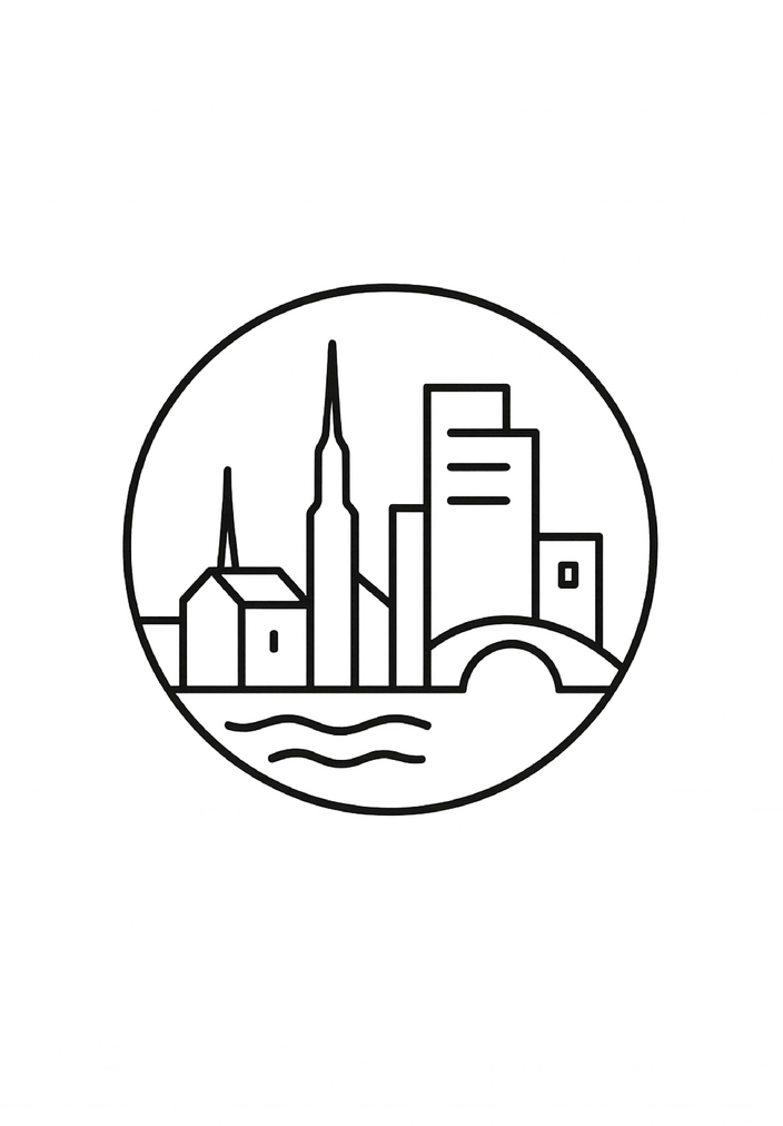 Tattoovorlage minimalistische Stadtlandschaft mit klaren Linien