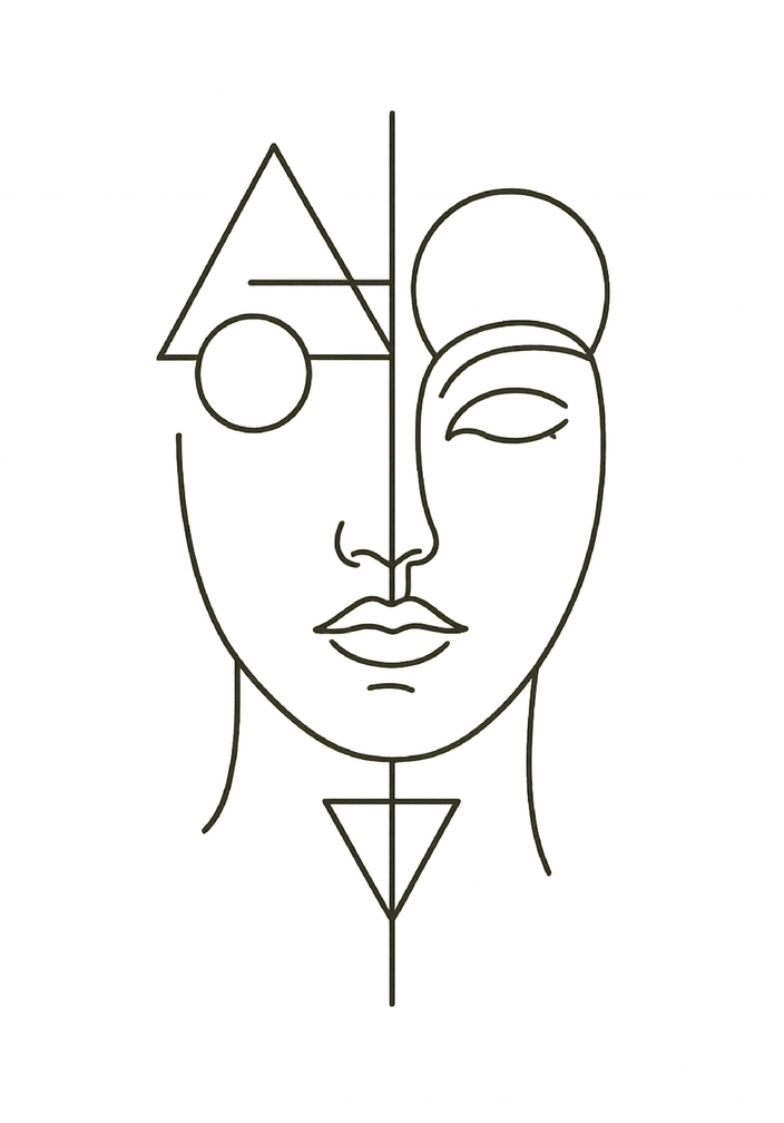 Tattoovorlage minimalistisches Gesicht mit geometrischen Akzenten