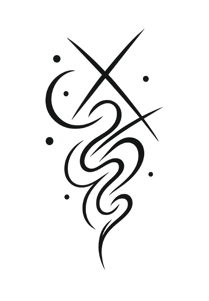 Moderne Tattoovorlage mit abstrakten Linien und Symbolen