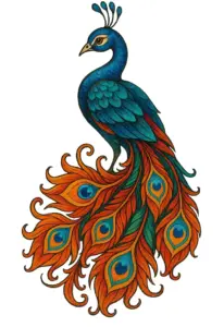 pfau-mit-bunten-federn-tattoo-vorlage