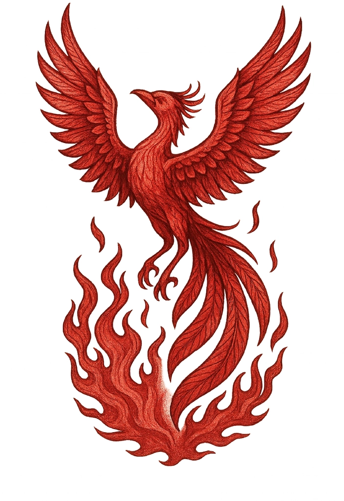 Tattoovorlage Phönix in Flammen - Kraft und Erneuerung